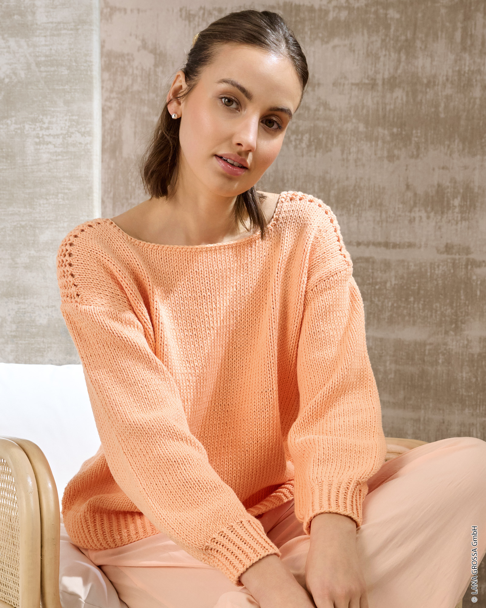 PULLOVER MIT GITTERMUSTER - Natural Cotton
